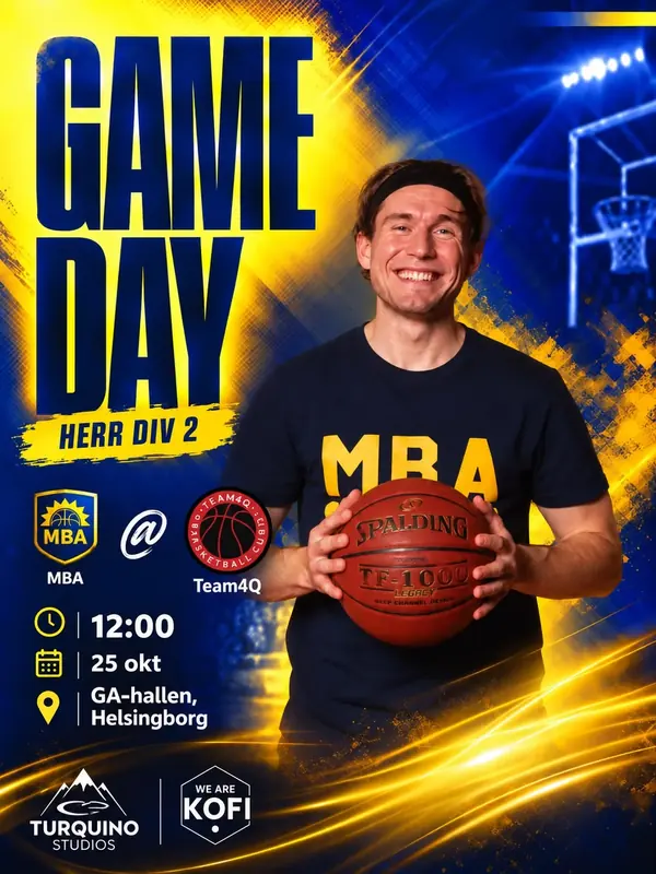 Game day-affisch: Team4Q mot MBA, sön 25 okt 12:00, GA-hallen, Helsingborg